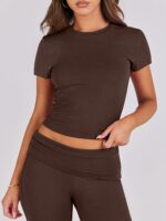 ANRABESS Lounge Sets for Women 2 Piece Foldover Yoga Flare Leggings Pants Crop T... - Image 6