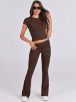 ANRABESS Lounge Sets for Women 2 Piece Foldover Yoga Flare Leggings Pants Crop T... - Image 8