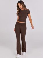 ANRABESS Lounge Sets for Women 2 Piece Foldover Yoga Flare Leggings Pants Crop T... - Image 9