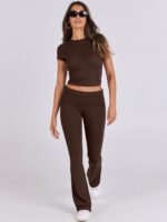 ANRABESS Lounge Sets for Women 2 Piece Foldover Yoga Flare Leggings Pants Crop T... - Image 10