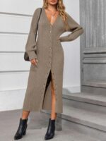 Saodimallsu Womens Long Cardigans V Neck Button Down Chunky Knit Dusters Sweater... - Image 6