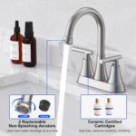 Bathroom Faucets for Sink 3 Hole, Hurran 4 inch Brushed Nickel Bathroom Sink Fau... - Image 6
