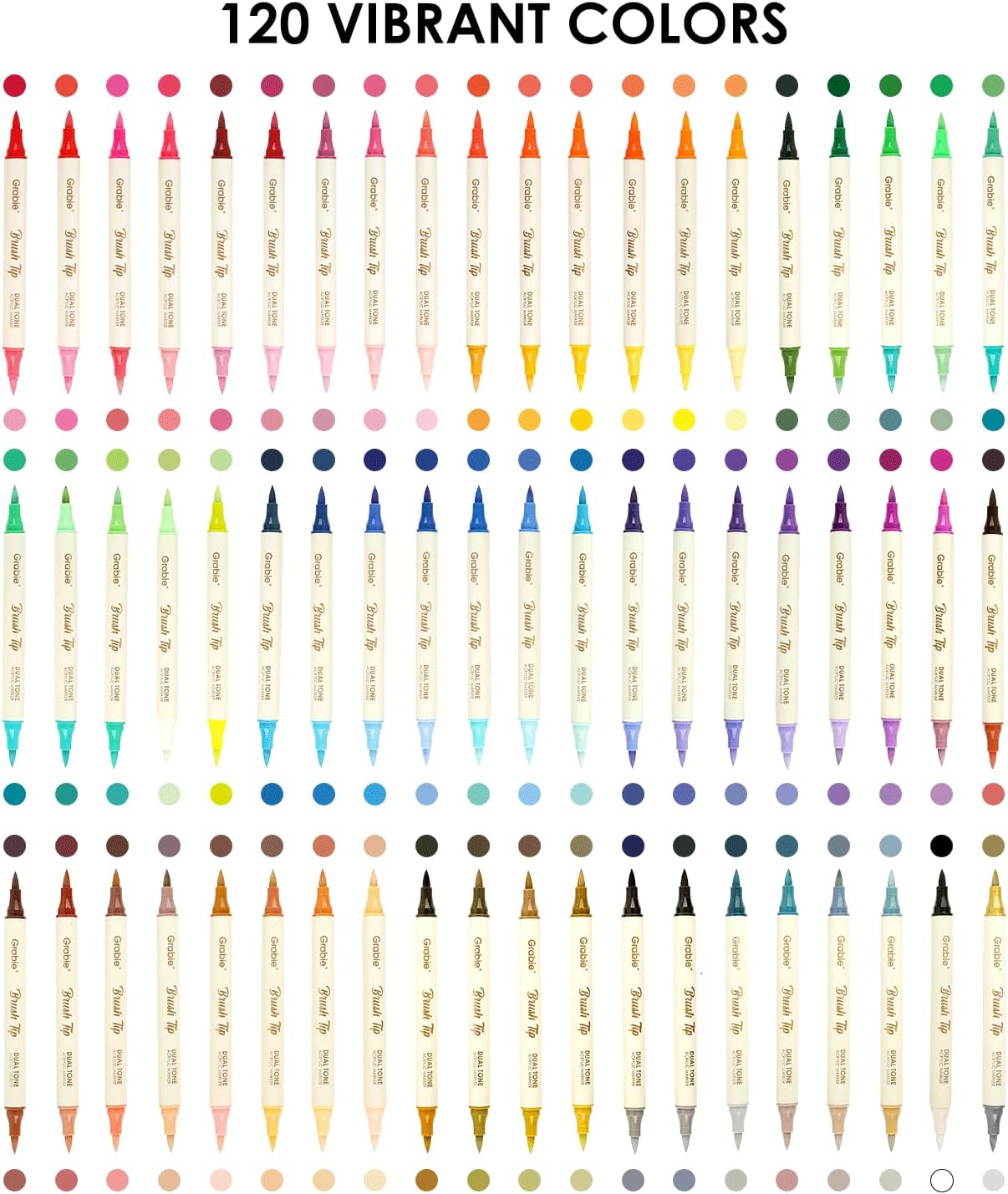 Grabie 120 Colors Acrylic Paint Markers, 60 Pack Dual Tip Soft Brush Acrylic Mar... - Image 8
