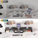 OPNICE Dual Computer Monitor Stand Riser, Desk Organizer with Drawer, Office Des... - Image 6