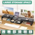 OPNICE Dual Computer Monitor Stand Riser, Desk Organizer with Drawer, Office Des... - Image 7