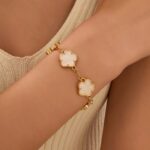2 PCS Lucky Flower Bracelet Set for Women, Delicate Floral Chain Link, Cute and ... - Image 3
