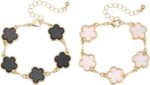 2 PCS Lucky Flower Bracelet Set for Women, Delicate Floral Chain Link, Cute and ... - Image 9