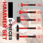 C&T 5-Piece Hammer Set, 16oz Ball Peen Hammer | 32oz Ball Peen Hammer | 32oz Rub... - Image 5
