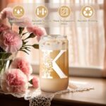 Coolife Initial Glass Cup, Monogrammed Gifts for Women, 16oz Glass Cups w/Lids S... - Image 3