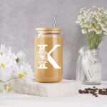 Coolife Initial Glass Cup, Monogrammed Gifts for Women, 16oz Glass Cups w/Lids S... - Image 5