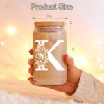 Coolife Initial Glass Cup, Monogrammed Gifts for Women, 16oz Glass Cups w/Lids S... - Image 6
