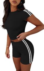 NIASHOT Womens Two Piece Lounge Sets Summer Contrast Side Stripes 2 Piece Workou... - Image 4