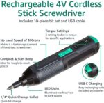 Amazon Basics by SKIL 4V Cordless Stick Screwdriver with 10-Piece Bit Set, USB C... - Image 5