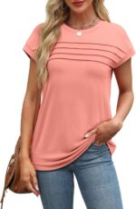 WEESO Womens Summer Tops Trendy 2026 Cap Sleeve T Shirts Crew Neck Pleated Front... - Image 3