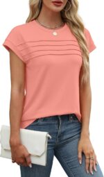 WEESO Womens Summer Tops Trendy 2026 Cap Sleeve T Shirts Crew Neck Pleated Front... - Image 4