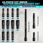 1/2" 29PCS Impact Socket Set, Upgrade CR-MO 6 Point Socket Set,SAE (3/8"-1") & M... - Image 5