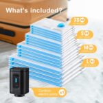 UPGOGO Combo 16 Pack Travel Vacuum Bags with Portable Electric Pump, Space Saver... - Image 3