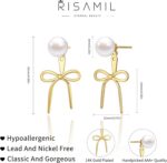 Risamil 14K Gold Plated/Silver Earrings for Women Trendy, Dainty Bow Earrings fo... - Image 5