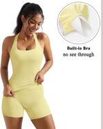 OMKAGI 2 Piece Workout Sets for Women Halter Sports Bra Tank Gym Biker Shorts Ou... - Image 4