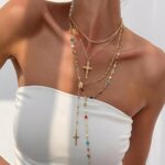 4PCS Layered Gold Cross Necklaces for Women Trendy, Bohemian Bead Pearl Y Long P... - Image 3