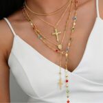 4PCS Layered Gold Cross Necklaces for Women Trendy, Bohemian Bead Pearl Y Long P... - Image 6