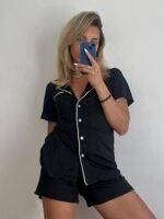 Ekouaer Pajamas Set for Women Short Sleeve Sleepwear Button Down Pjs Soft 2 Piec... - Image 4