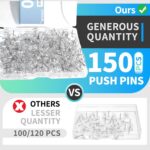 150 PCS Clear Push Pins Tacks Count in Reusable Box for Bulletin Boards and Wall... - Image 4