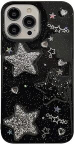 for iPhone 13 Case Bling Stars 3D Hearts Diamond Twinkle Star Glitter Y2K Spark ... - Image 8