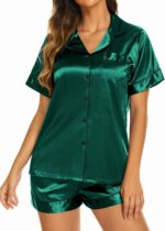 Ekouaer Silk Pajamas for Women Short Sleeve Sleepwear Soft Button Down Loungewea... - Image 4