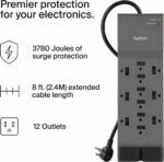 Belkin 12-Outlet Surge Protector Power Strip w/ 12 AC Outlets & 8ft Flat Plug, U... - Image 3