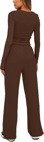 Darong Women's 2 Piece Outfits Lounge Sets 2026 Long Sleeve Tops Wide Leg Pants ... - Image 3