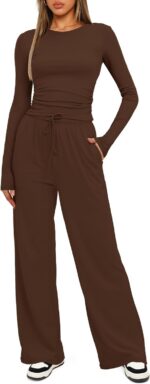 Darong Women's 2 Piece Outfits Lounge Sets 2026 Long Sleeve Tops Wide Leg Pants ... - Image 4