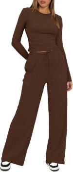 Darong Women's 2 Piece Outfits Lounge Sets 2026 Long Sleeve Tops Wide Leg Pants ... - Image 5