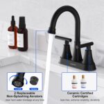 Bathroom Faucets for Sink 3 Hole, Hurran 4 inch Matte Black with Pop-up Drain an... - Image 5