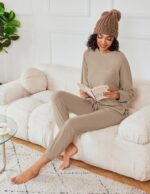 Ekouaer Womens Fuzzy Fleece Pajama Sets Long Sleeve Jogger Sets Comfy Sleepwear ... - Image 3
