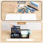 M&G Mesh Pen Holder Desk Organizers Pencil Holder for Desk Black, 3 Compartments... - Image 4