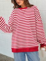 PRETTYGARDEN Womens Striped Oversized Sweatshirt Color Block Crew Neck Long Slee... - Image 3