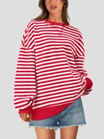 PRETTYGARDEN Womens Striped Oversized Sweatshirt Color Block Crew Neck Long Slee... - Image 4