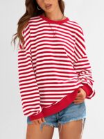 PRETTYGARDEN Womens Striped Oversized Sweatshirt Color Block Crew Neck Long Slee... - Image 5