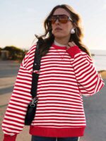 PRETTYGARDEN Womens Striped Oversized Sweatshirt Color Block Crew Neck Long Slee... - Image 7