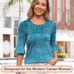 Blingfit Womens Tops 3/4 Length Sleeve Dressy Casual Shirts Bell Sleeve Front Pl... - Image 3