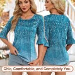 Blingfit Womens Tops 3/4 Length Sleeve Dressy Casual Shirts Bell Sleeve Front Pl... - Image 4