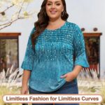 Blingfit Womens Tops 3/4 Length Sleeve Dressy Casual Shirts Bell Sleeve Front Pl... - Image 6
