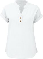 Nantdog Linen Shirts for Women Summmer Short Sleeve Casual Tops Henley Vcation B... - Image 6