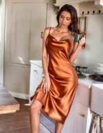 Ekouaer Womens Satin Nightgown Sexy Lingerie Sleepwear Spaghetti Strap Cowl Neck... - Image 4