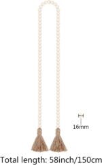 58in Wood Bead Garland with Tassels, Farmhouse Rustic Country Decor Prayer Boho ... - Image 3
