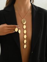 Statement Necklace and Earrings Set – 2PCS Gold Silver Chunky Geometric Pendant ... - Image 3
