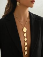 Statement Necklace and Earrings Set – 2PCS Gold Silver Chunky Geometric Pendant ... - Image 4