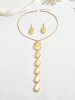 Statement Necklace and Earrings Set – 2PCS Gold Silver Chunky Geometric Pendant ... - Image 5
