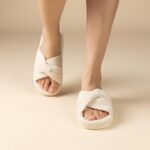 Chantomoo Slippers for Women Memory Foam House Bedroom Corduroy Bow Crossbands S... - Image 3